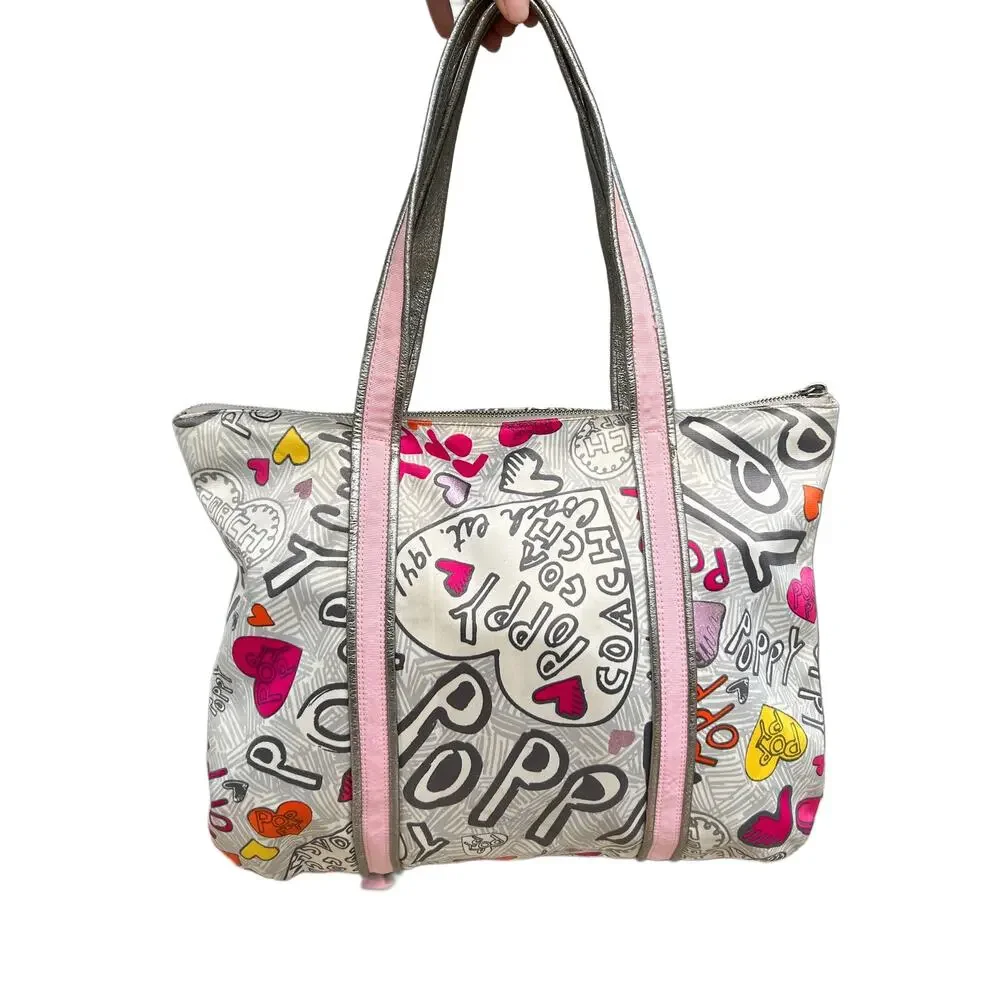 Coach Poppy Graffiti Heart Glam Tote shoulder bag- Style #14635 - Picture 3 of 7
